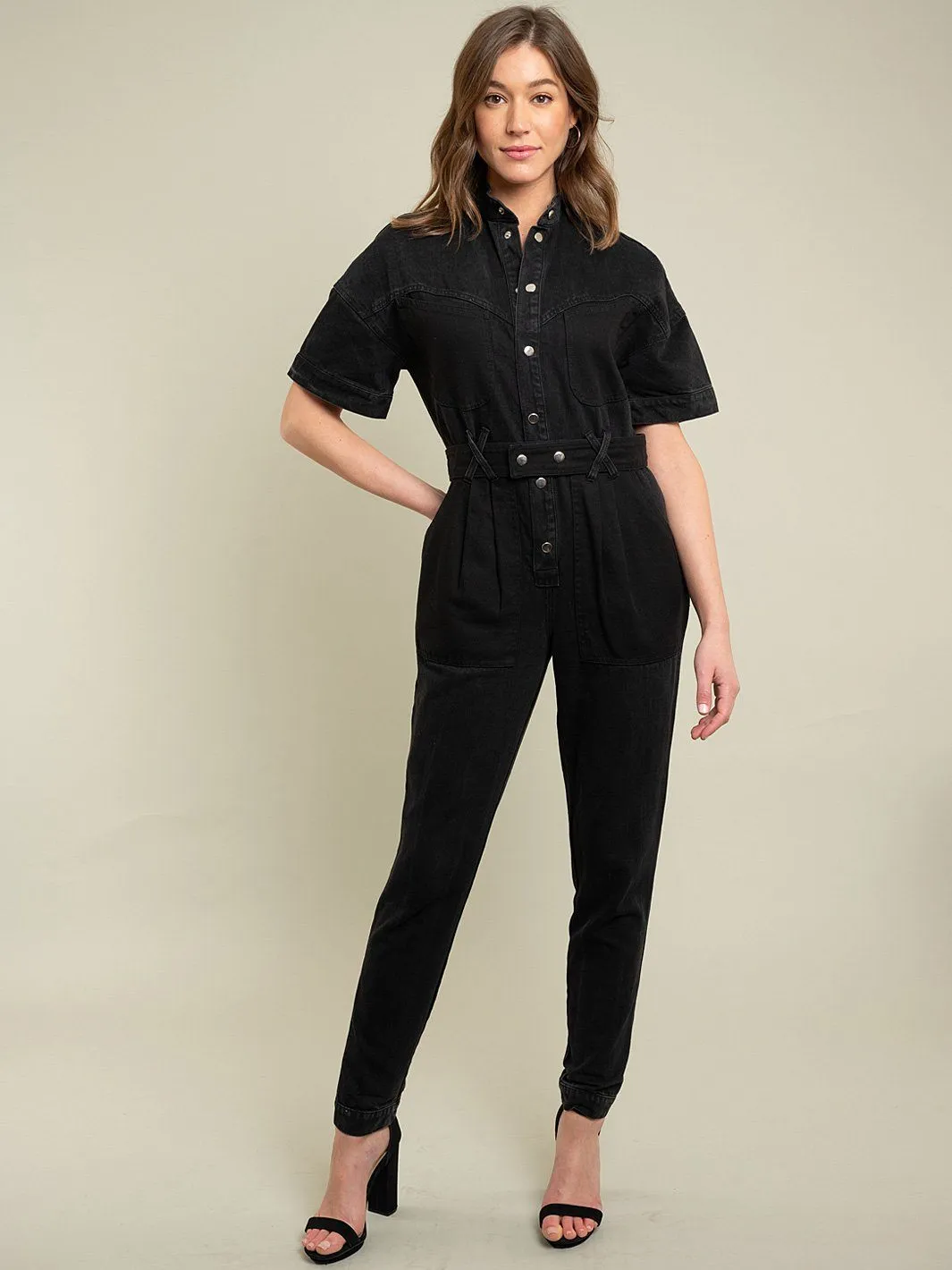 WOMENS BLACK DENIM JUMPSUIT