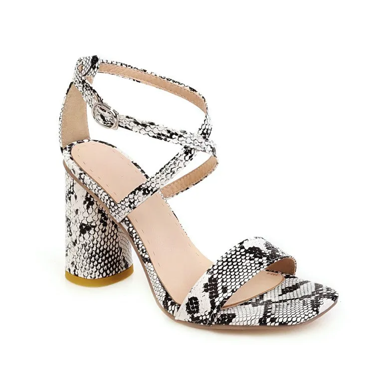 Women's Bling Bling Sequined Cross Ankle Strap Block Heel Chunky Sandals