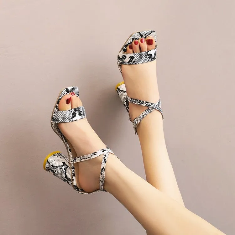 Women's Bling Bling Sequined Cross Ankle Strap Block Heel Chunky Sandals