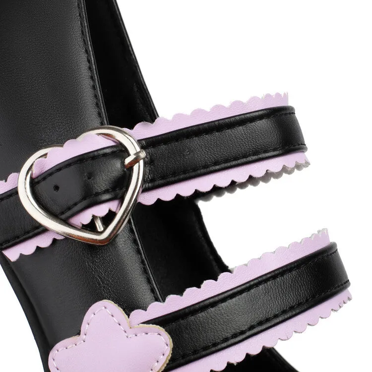 Women's Bow Tie Color Blocking Chunky Heel Platform Pumps High Heels Mary Jane Lolita Shoes