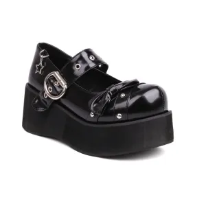 Women's Bow Tie Wedge Heel Mary Jane Platform Pumps