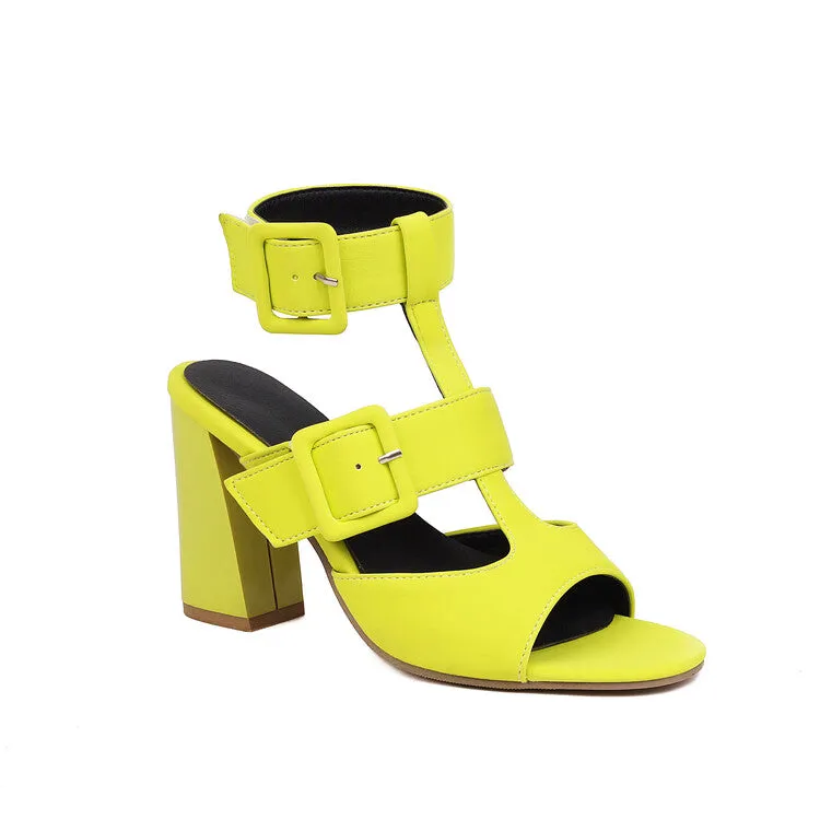 Women's Buckle Straps Block Chunky Heel Gladiator Sandals