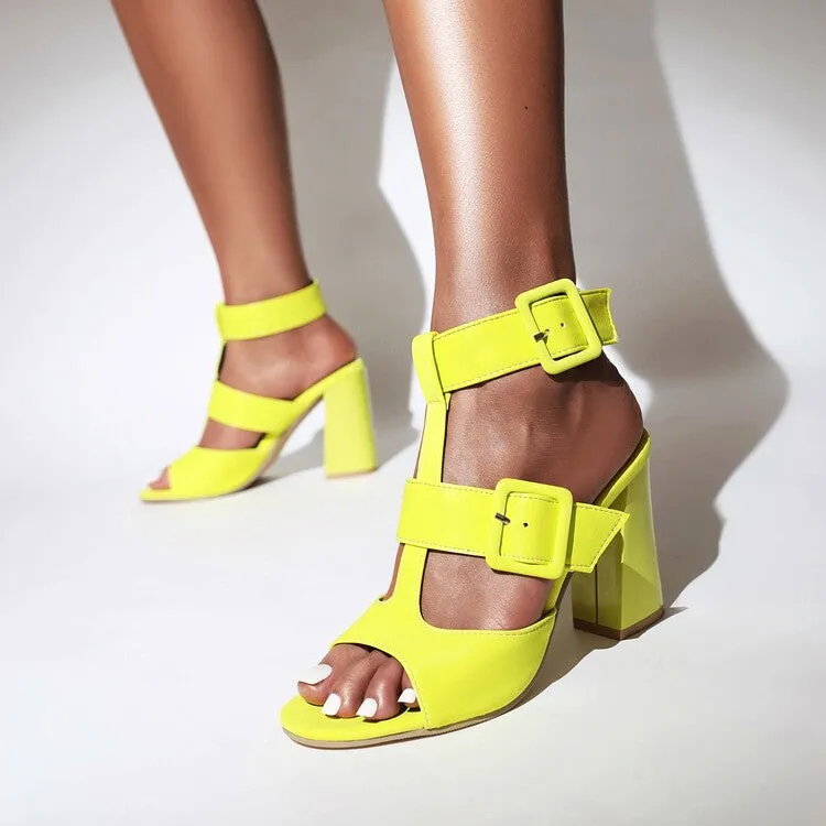 Women's Buckle Straps Block Chunky Heel Gladiator Sandals