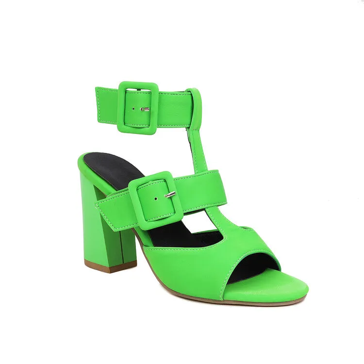 Women's Buckle Straps Block Chunky Heel Gladiator Sandals