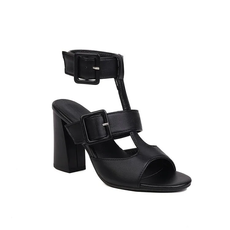 Women's Buckle Straps Block Chunky Heel Gladiator Sandals