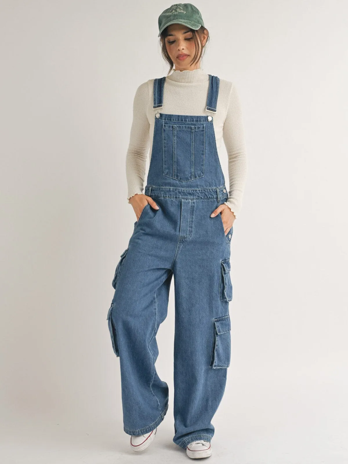 WOMEN'S BUTTON CLOSURE POCKETS DENIM OVERALL