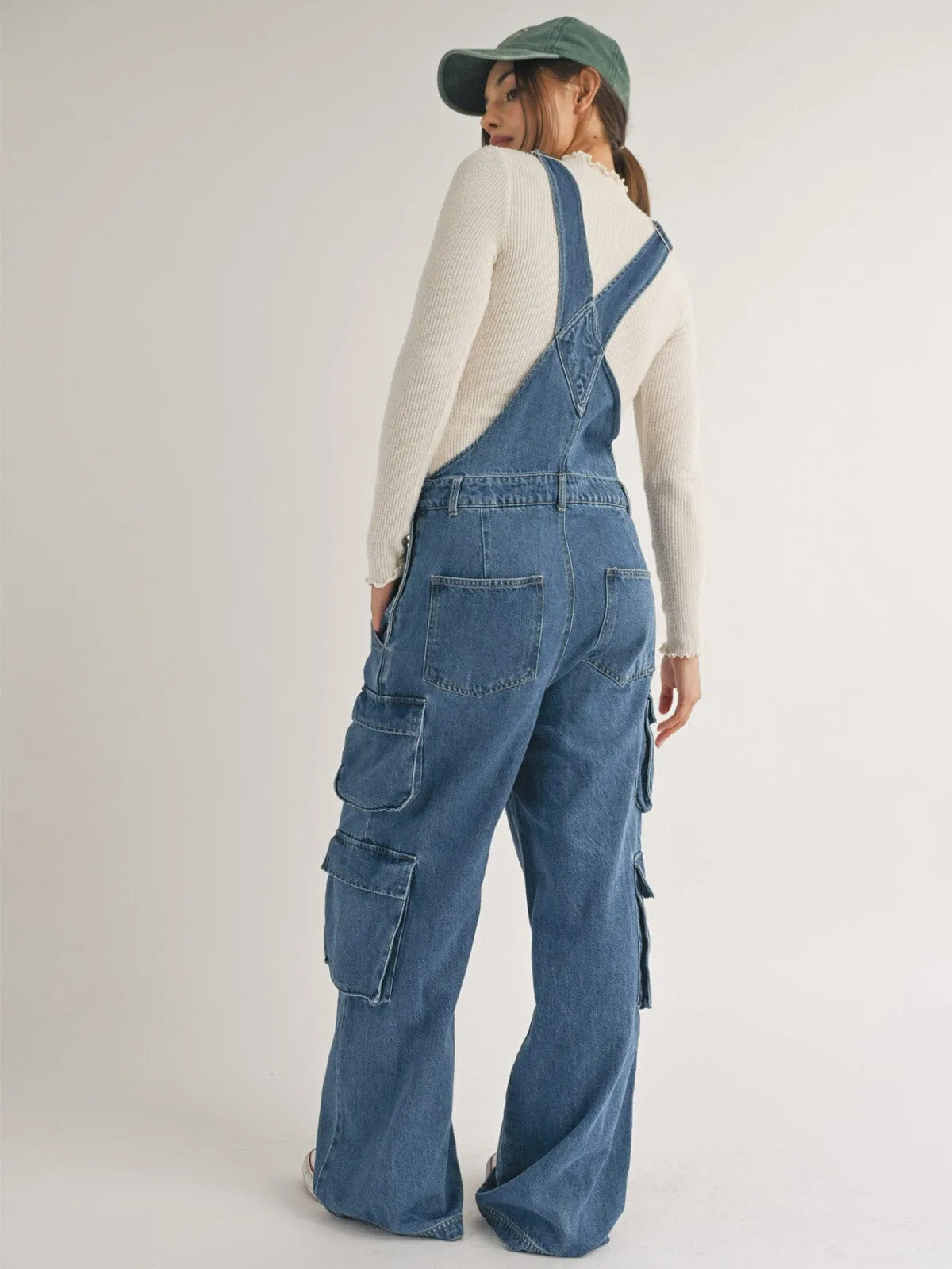 WOMEN'S BUTTON CLOSURE POCKETS DENIM OVERALL