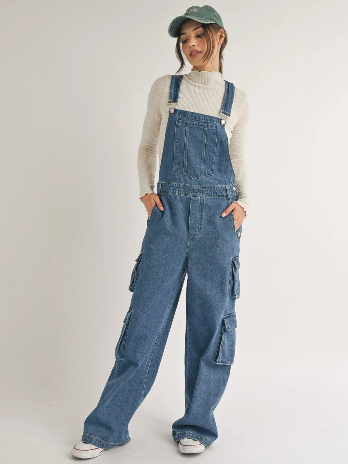 WOMEN'S BUTTON CLOSURE POCKETS DENIM OVERALL