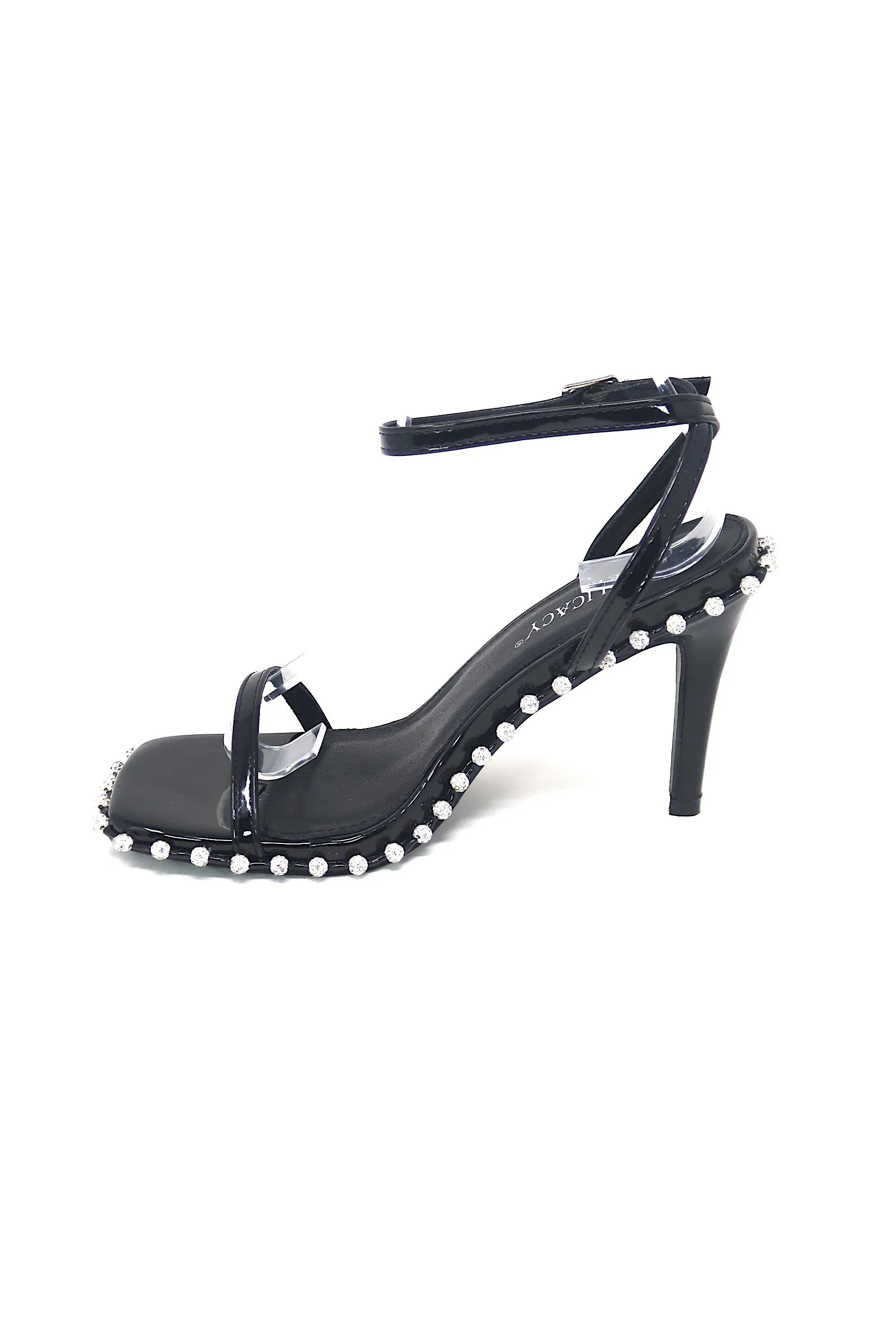 Women's Classic Stiletto Heel With Rhinestone Accents & Cross Strap with Ankle Buckle