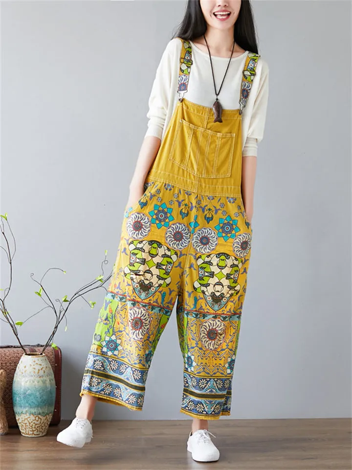 Women's Cute Floral Denim Jumpsuit