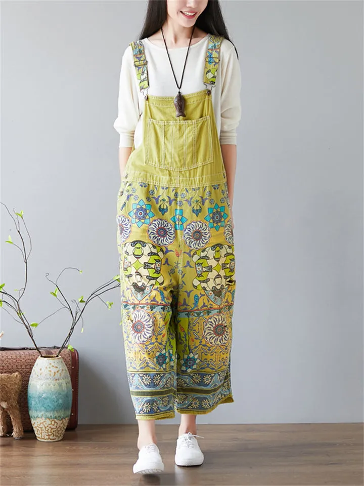 Women's Cute Floral Denim Jumpsuit