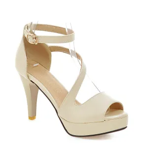 Women's Fashion Summer Gladiator 10 cm High Heels Sandals - Beige,Black,Sky Blue,Pink,White