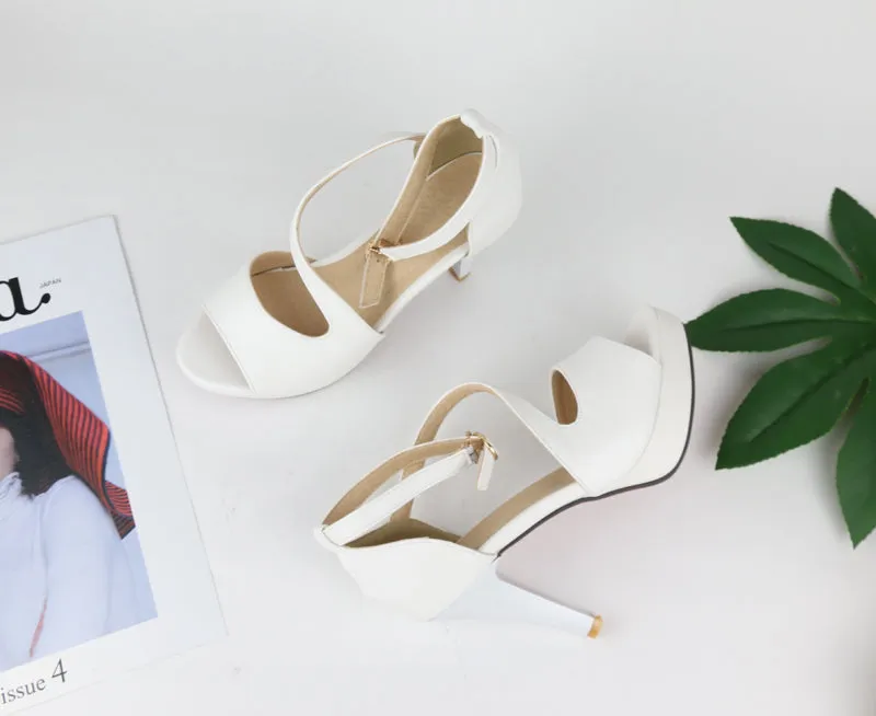 Women's Fashion Summer Gladiator 10 cm High Heels Sandals - Beige,Black,Sky Blue,Pink,White