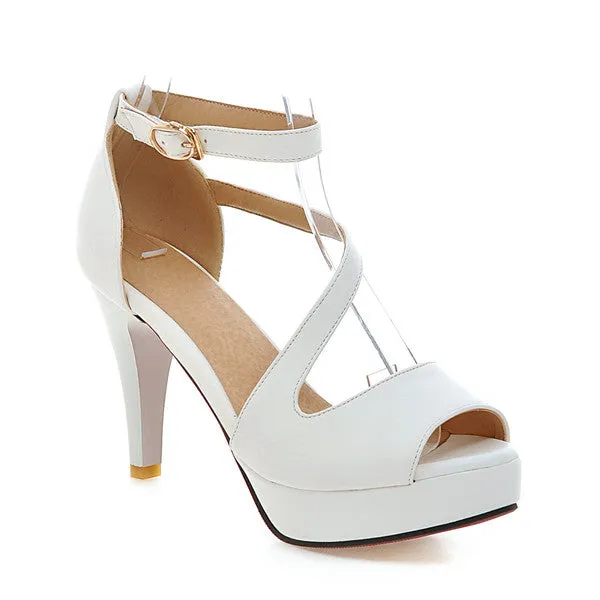 Women's Fashion Summer Gladiator 10 cm High Heels Sandals - Beige,Black,Sky Blue,Pink,White