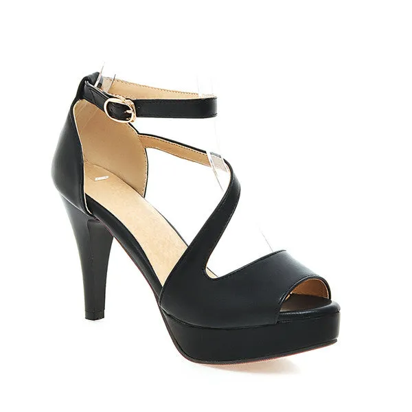 Women's Fashion Summer Gladiator 10 cm High Heels Sandals - Beige,Black,Sky Blue,Pink,White