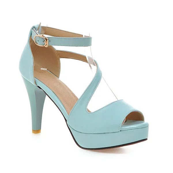 Women's Fashion Summer Gladiator 10 cm High Heels Sandals - Beige,Black,Sky Blue,Pink,White