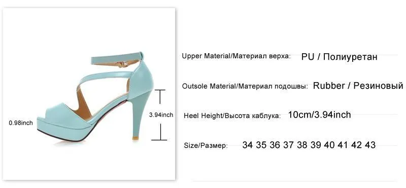 Women's Fashion Summer Gladiator 10 cm High Heels Sandals - Beige,Black,Sky Blue,Pink,White