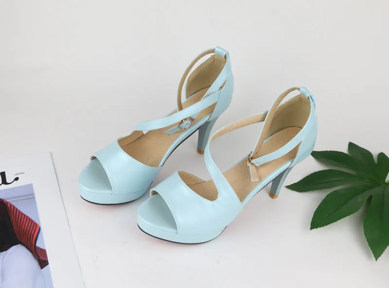 Women's Fashion Summer Gladiator 10 cm High Heels Sandals - Beige,Black,Sky Blue,Pink,White