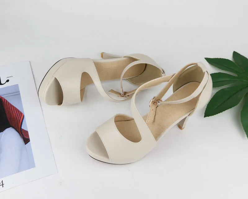 Women's Fashion Summer Gladiator 10 cm High Heels Sandals - Beige,Black,Sky Blue,Pink,White