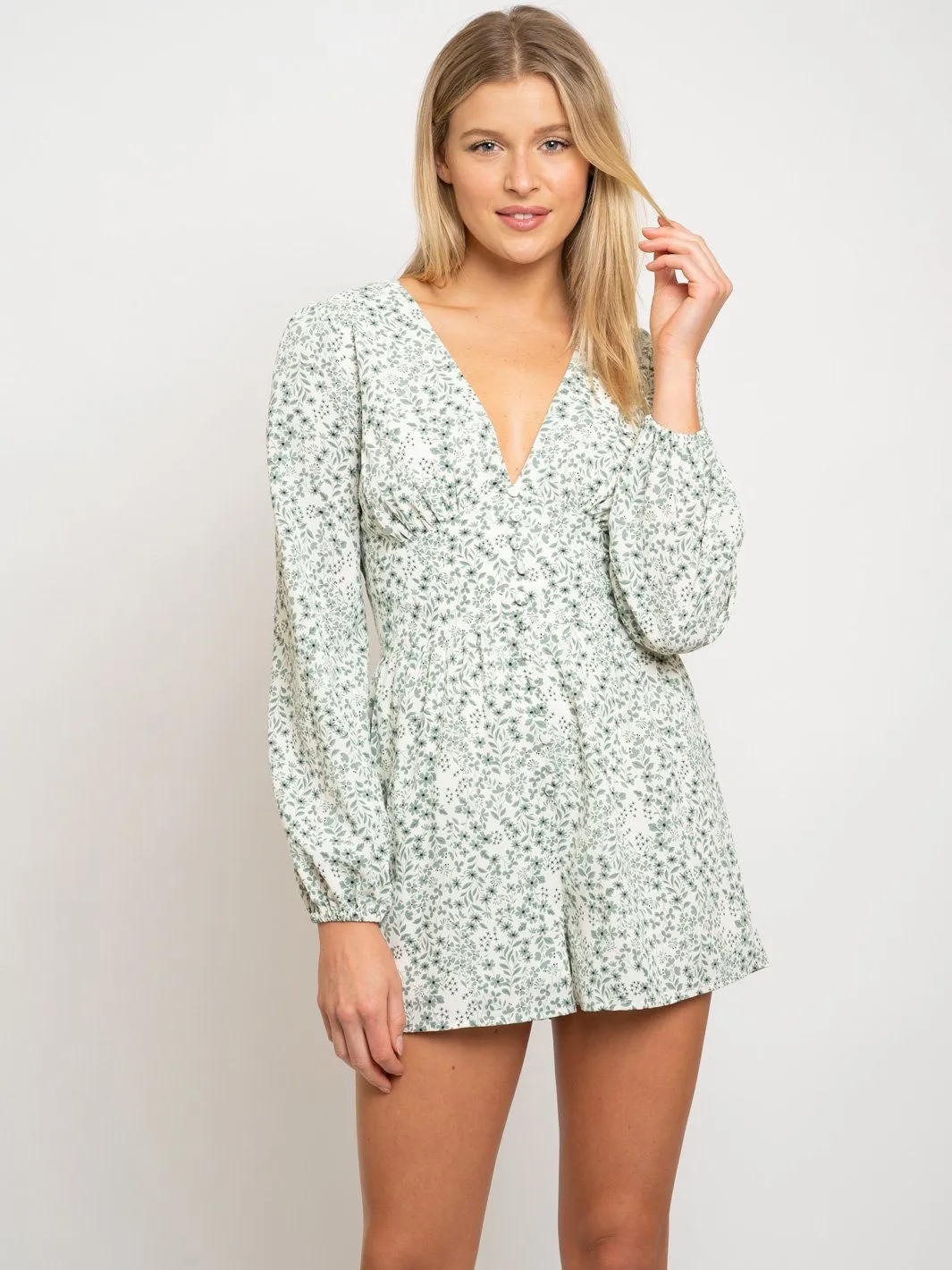 WOMEN'S FLORAL LONG SLEEVE ROMPER