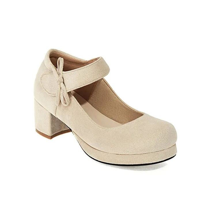 Women's Knot Chunky Heels Pumps Shoes