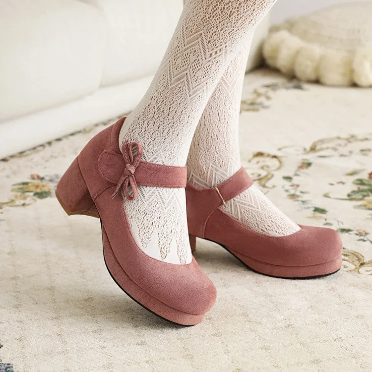 Women's Knot Chunky Heels Pumps Shoes