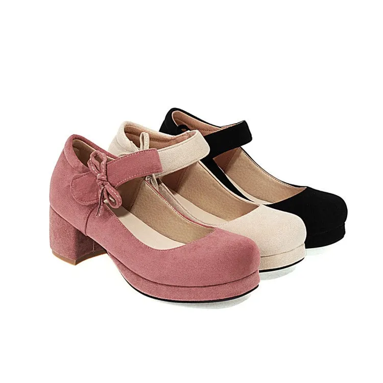 Women's Knot Chunky Heels Pumps Shoes