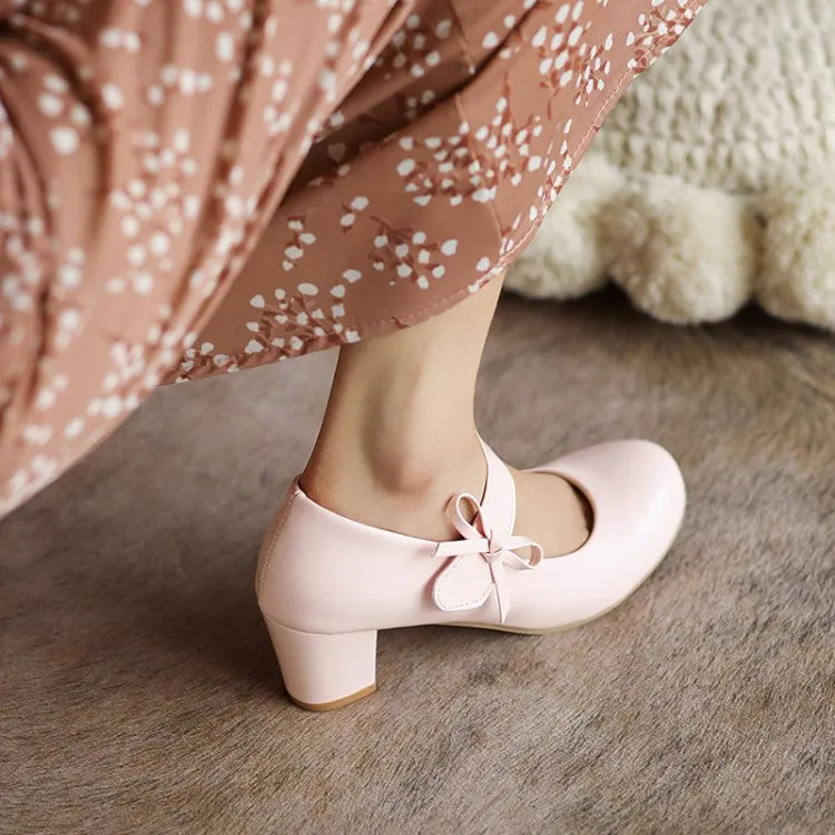 Women's Mary Jane Knot High Heels Chunky Pumps