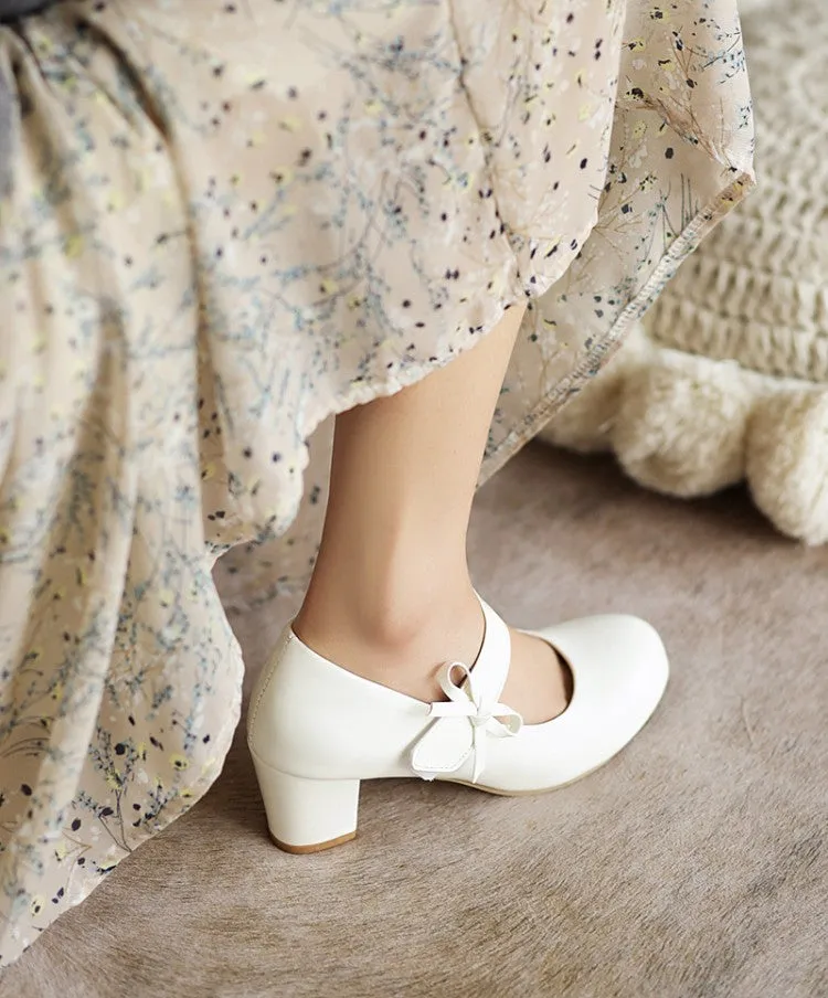 Women's Mary Jane Knot High Heels Chunky Pumps