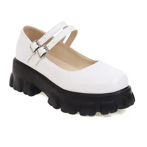Women's Metal Buckle Platform Block Heel Mary Jane Pumps