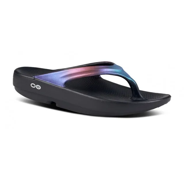 Women's Oofos Ooahh Luxe Slide 1101MDNHTSPEC Color:  Midnight Spectre