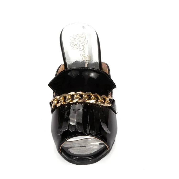 Women's Open Toe Metal Chains Chunky Heel Slides