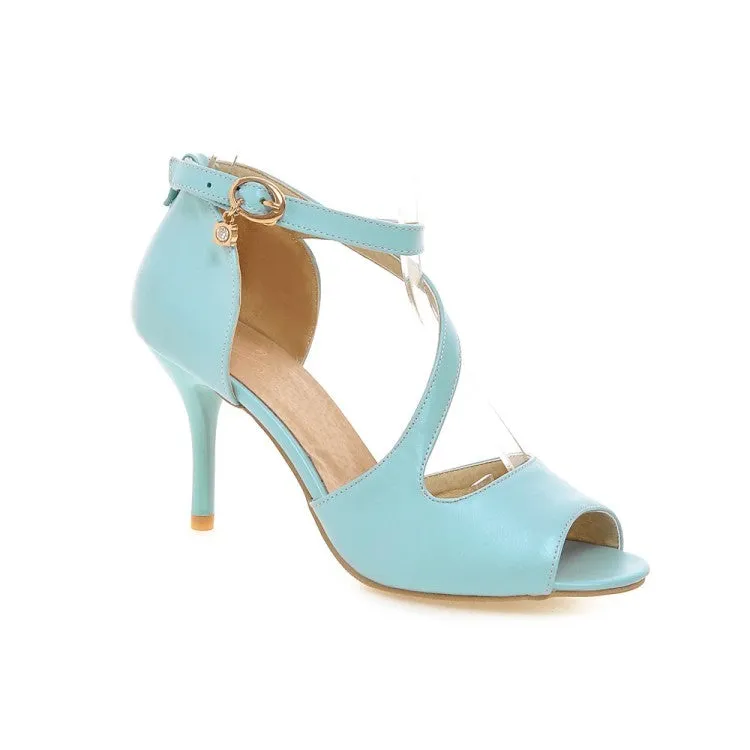 Women's Peep Toe Ankle Strap Stiletto High Heel Sandals