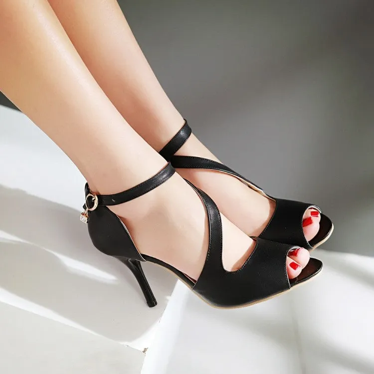 Women's Peep Toe Ankle Strap Stiletto High Heel Sandals