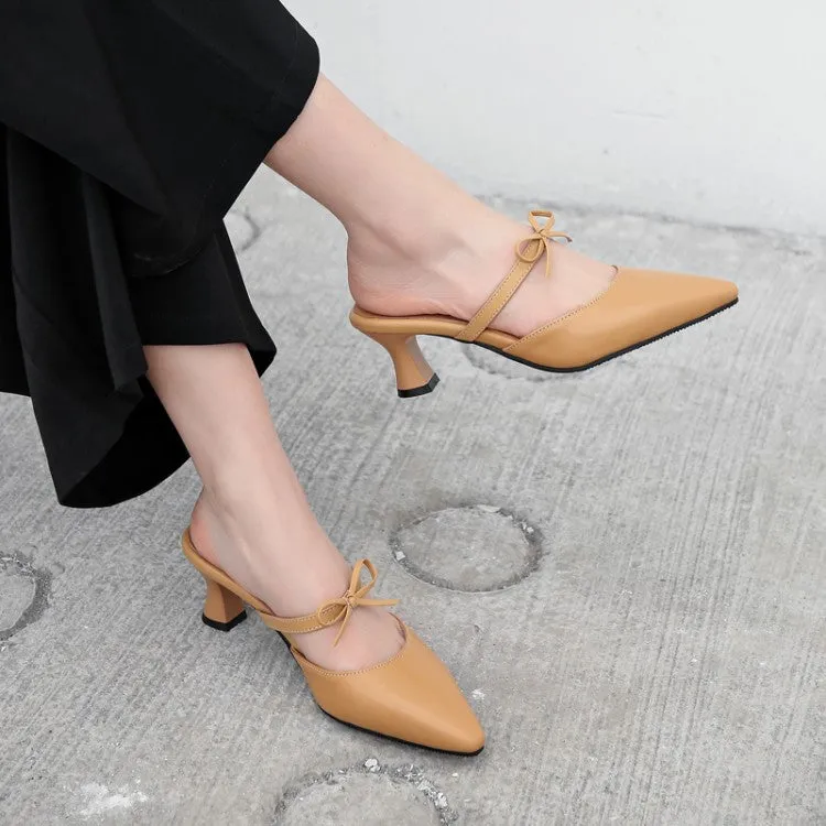 Women's Pointed Toe Tie Straps Spool Heel Slides Slip On Sandals