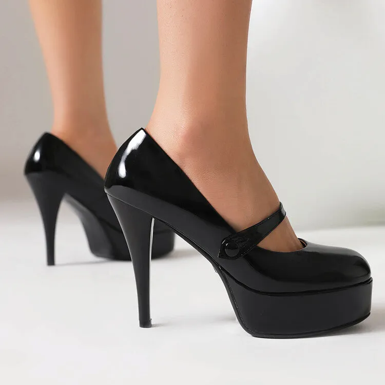 Women's Round Toe Cone Heel Mary Jane Platform Pumps