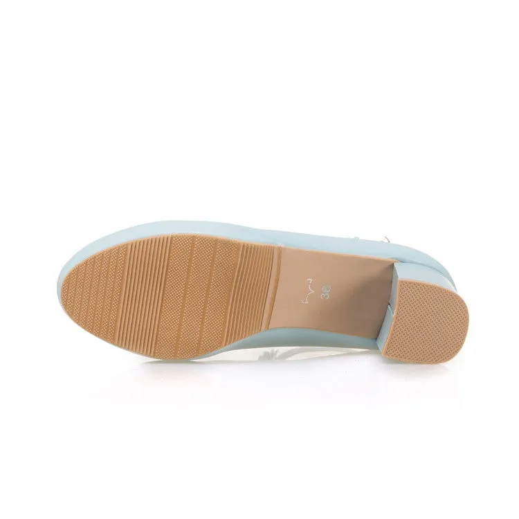 Women's Shallow Sunflower Ankle Strap Block Heel Platform Pumps