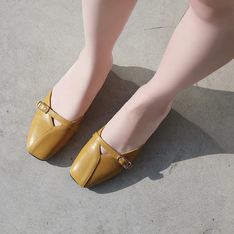 Women's Square Toe Buckle Straps Block Heel Slides Slip On Sandals