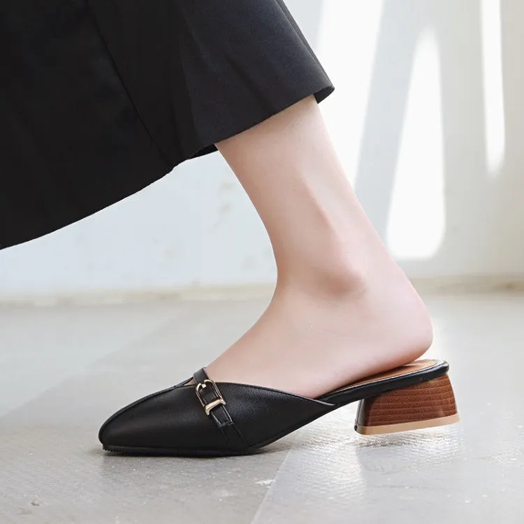 Women's Square Toe Buckle Straps Block Heel Slides Slip On Sandals