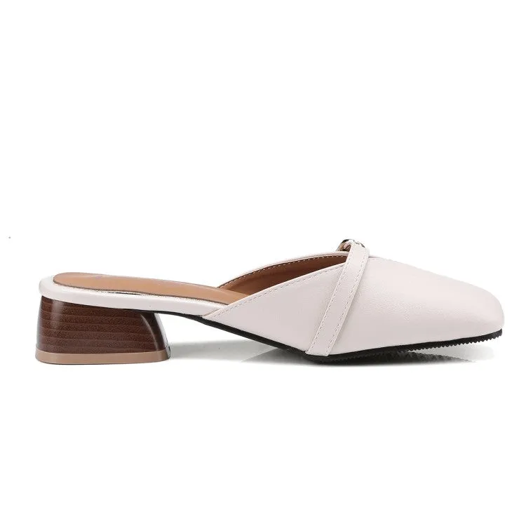 Women's Square Toe Buckle Straps Block Heel Slides Slip On Sandals