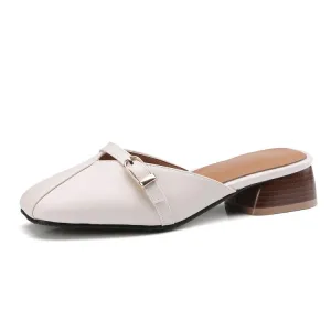 Women's Square Toe Buckle Straps Block Heel Slides Slip On Sandals