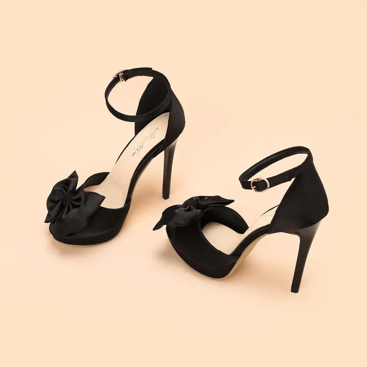Women's Stain Bowtie Ankle Strap Stiletto High Heel Platform Sandals