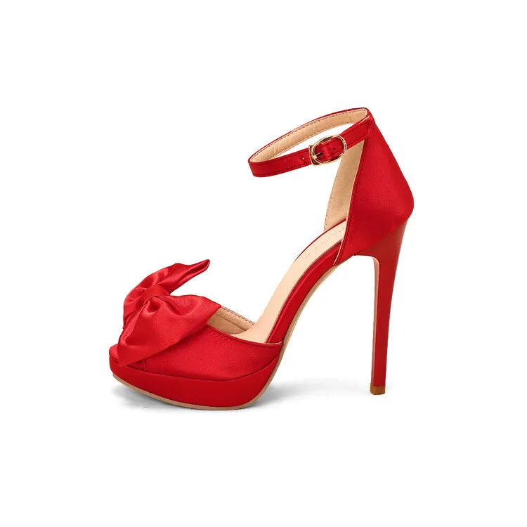 Women's Stain Bowtie Ankle Strap Stiletto High Heel Platform Sandals