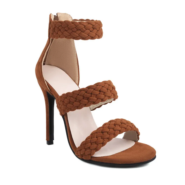 Women's Straps Back Zippers Ankle Strap Stiletto Heel Sandals
