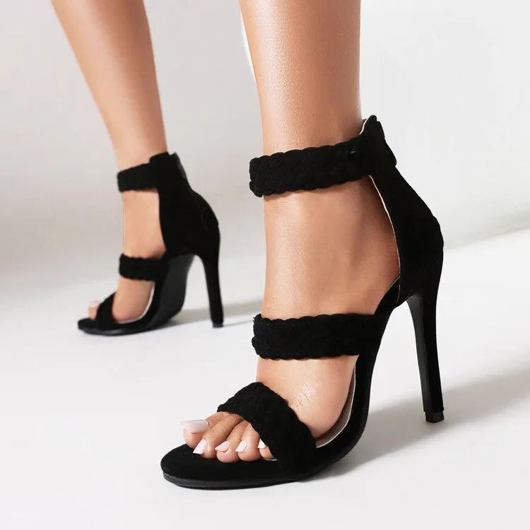 Women's Straps Back Zippers Ankle Strap Stiletto Heel Sandals