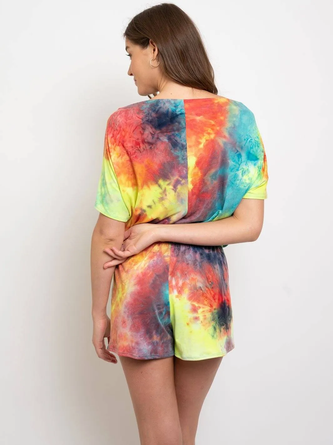 WOMEN'S TIE DYE FRONT TIE ROMPER