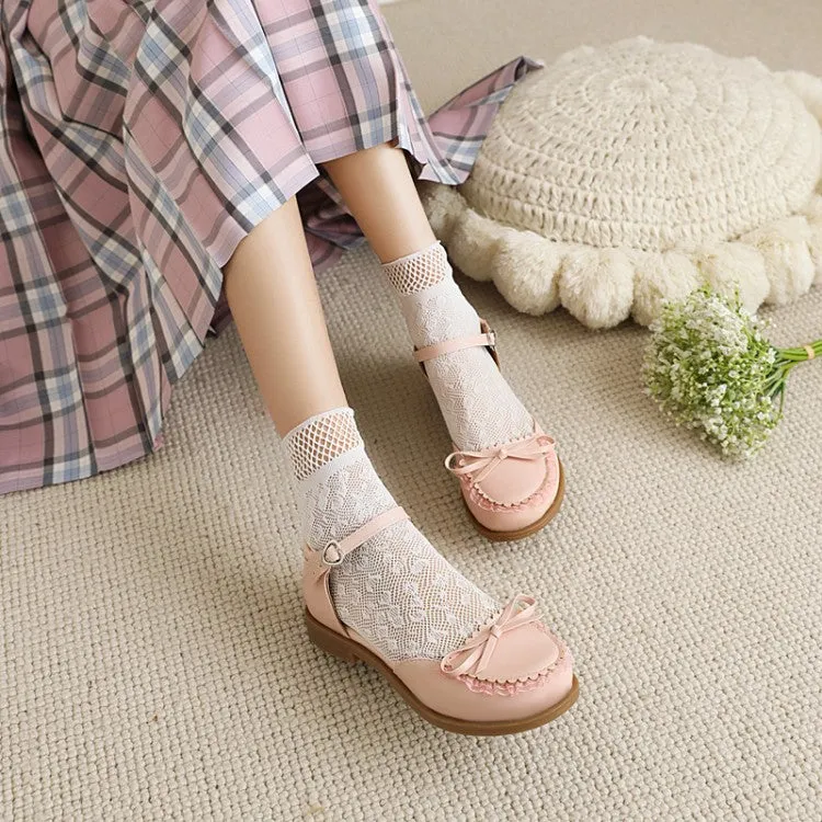 Women's's Round Toe Butterfly Knot Ankle Strap Hollow Out Flat Sandals
