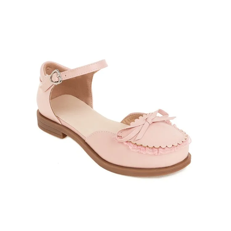 Women's's Round Toe Butterfly Knot Ankle Strap Hollow Out Flat Sandals