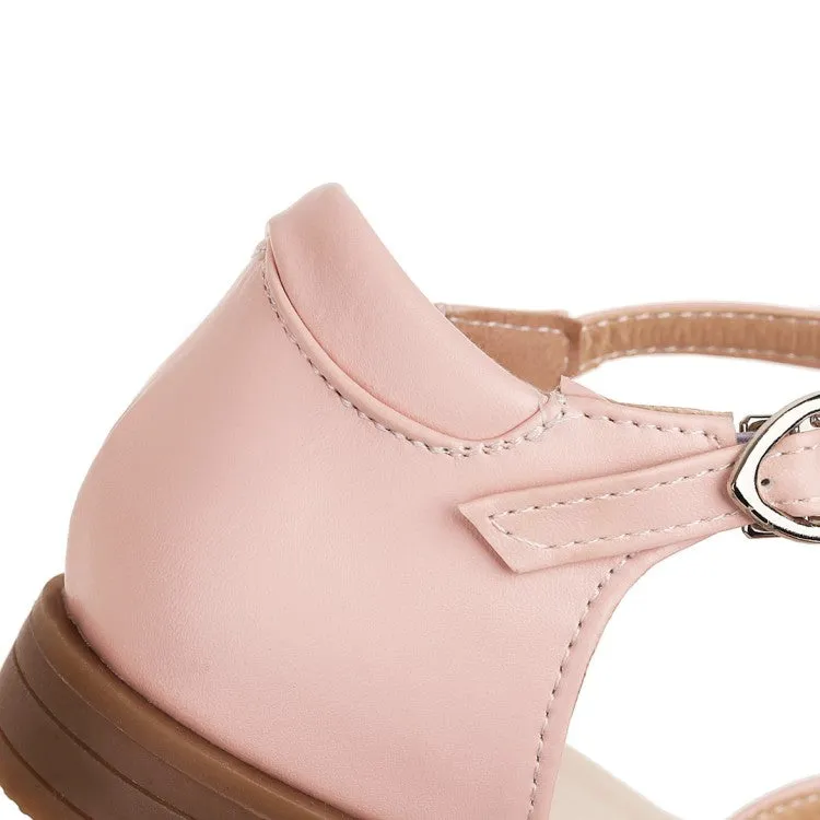 Women's's Round Toe Butterfly Knot Ankle Strap Hollow Out Flat Sandals