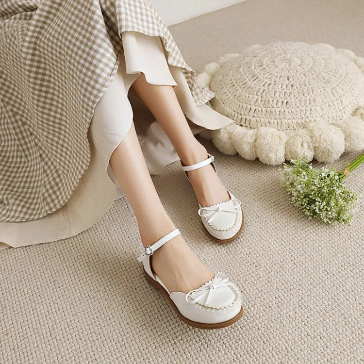 Women's's Round Toe Butterfly Knot Ankle Strap Hollow Out Flat Sandals